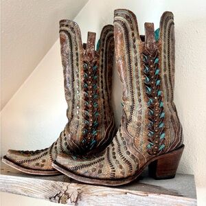 Corral Brown and Teal Heeled Boots